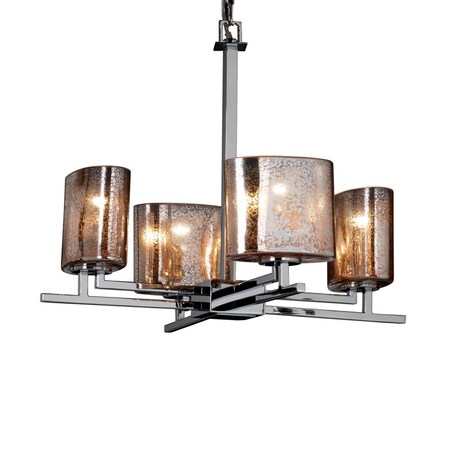 Justice Design FSN-8700-20-MROR-NCKL Aero Four Light Chandelier, Glass Options: MROR: Mercury Glass, Choose Finish: Brushed Nickel Finish, Choose Lamping Option: Standard Lamping